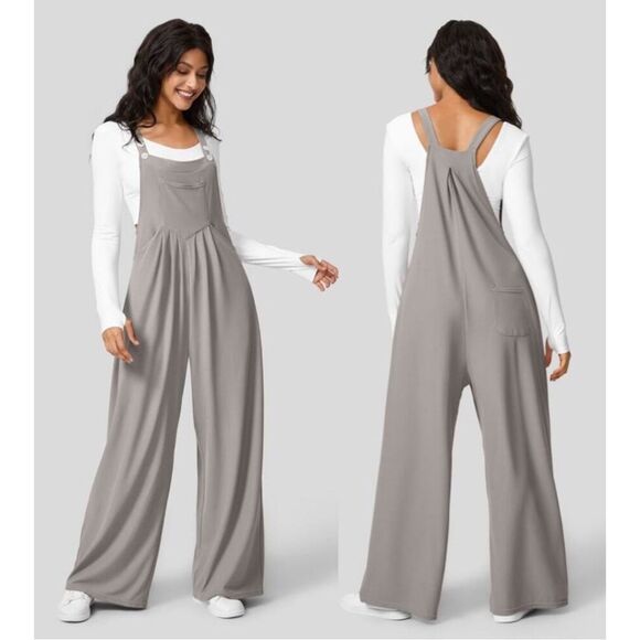Halara Adjustable Strap Button Multiple Pockets Waffle Casual Overalls - Picture 1 of 10